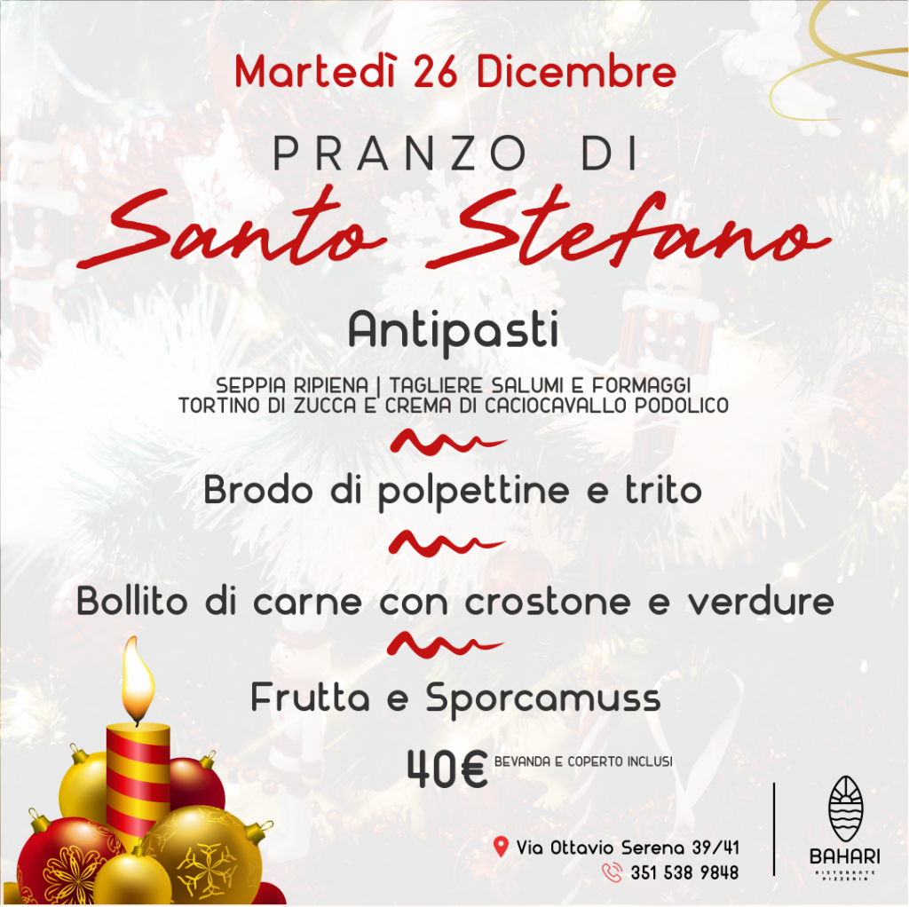 🌟 Bahari continua a deliziarti con un pranzo speciale il 26 dicembre. Lasciati coccolare dalle nostre proposte culinarie, e vieni a condividere con noi un momento di relax e gusto!